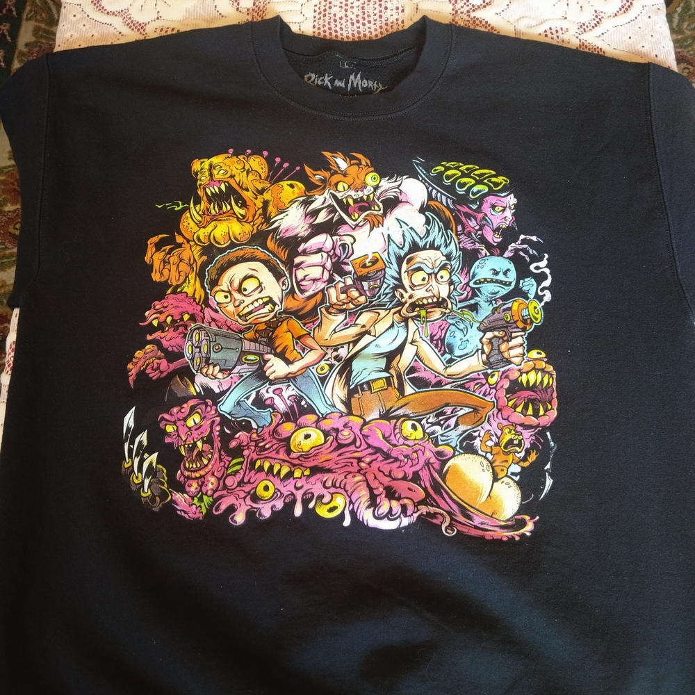 Rick And Morty - Black Psychedelic Graphic Large Sweater